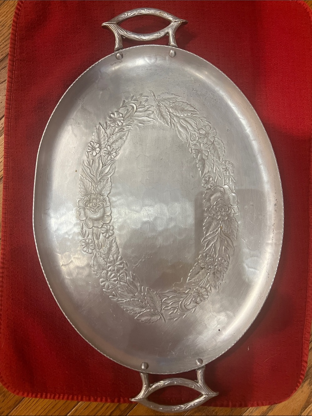 Vintage Mid Century Everlast Aluminum 20" Platter Tree Vine Handle